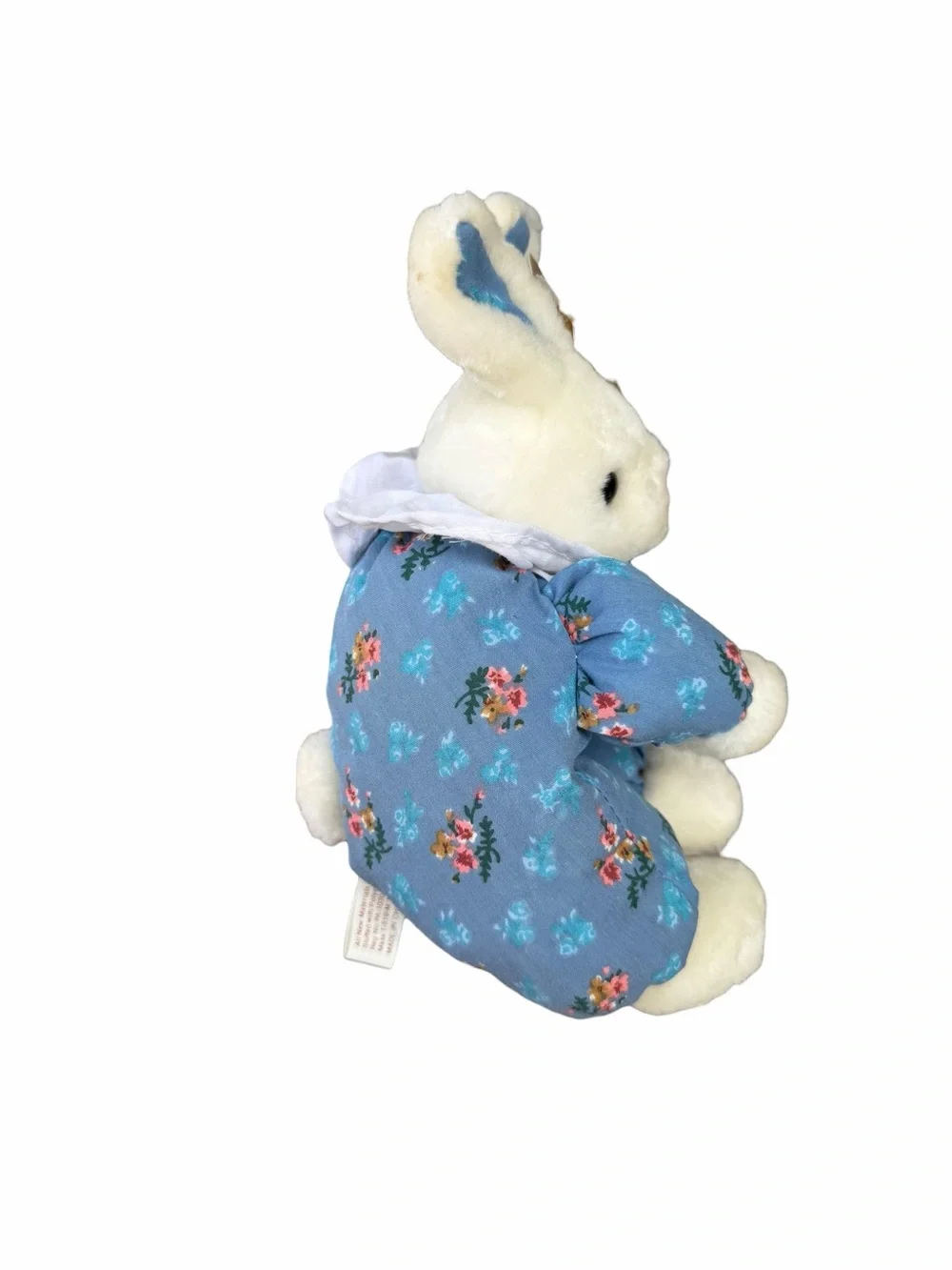 VTG Fiesta 8” Plush White Country Bunny Stuffed Animal Blue Floral Romper NOS